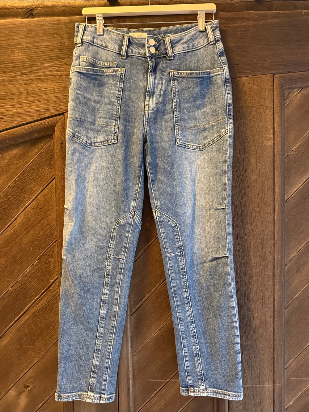 Pilcro Straight-Leg Patch Pocket Jeans in Light Blue Wash